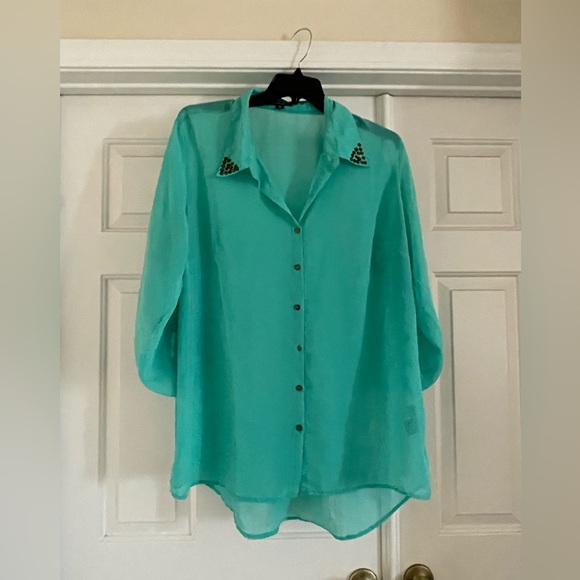 Teal plus size button down - Picture 1 of 3